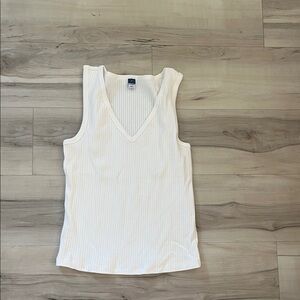 Old Navy White Ribbed V-Neck Tank Top